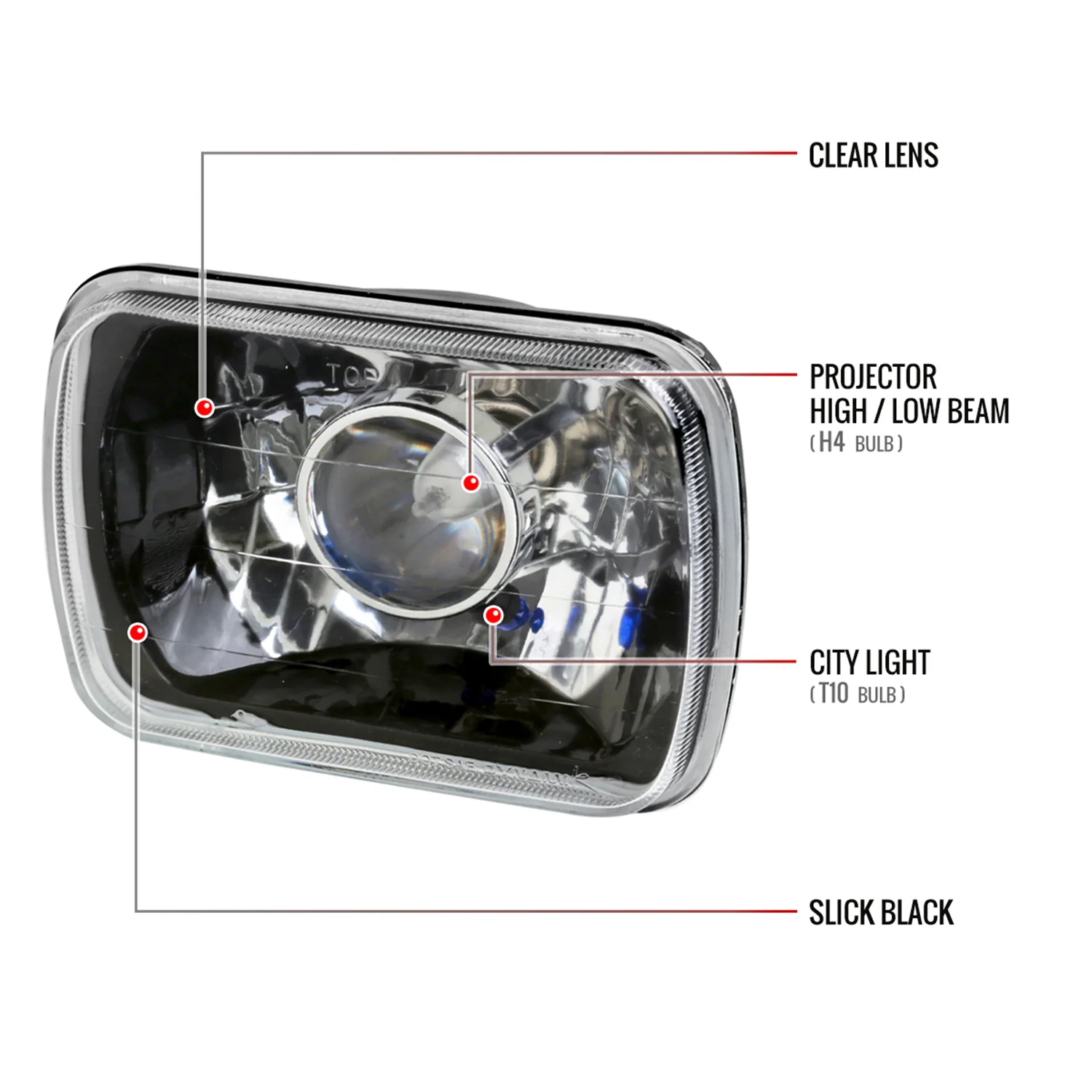 Universal 7"x6" H4 Projector Headlights Matte Black Housing/Clear Lens - Image 8