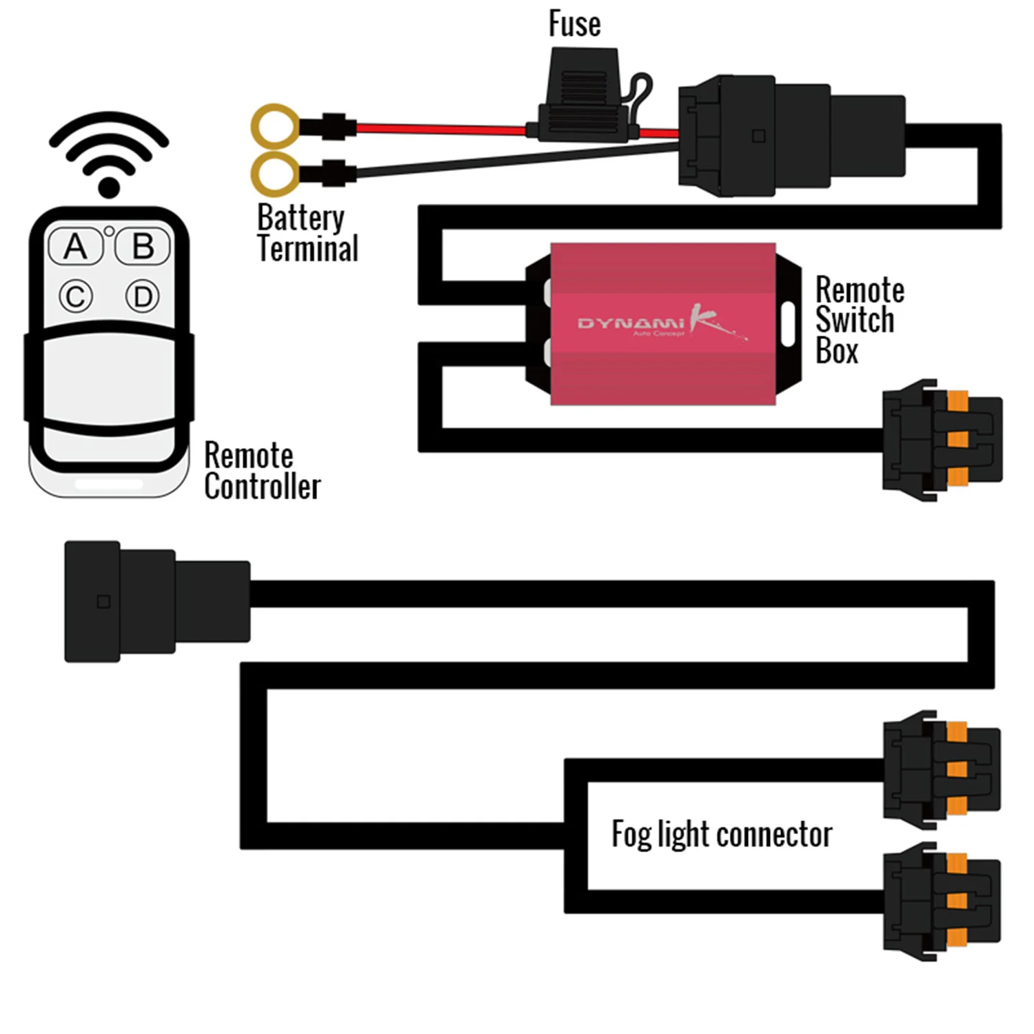 Universal 9' 14 Gauge Fog Lights Wiring Kit 2 Connectors Fuse Relay & Remote - Image 7