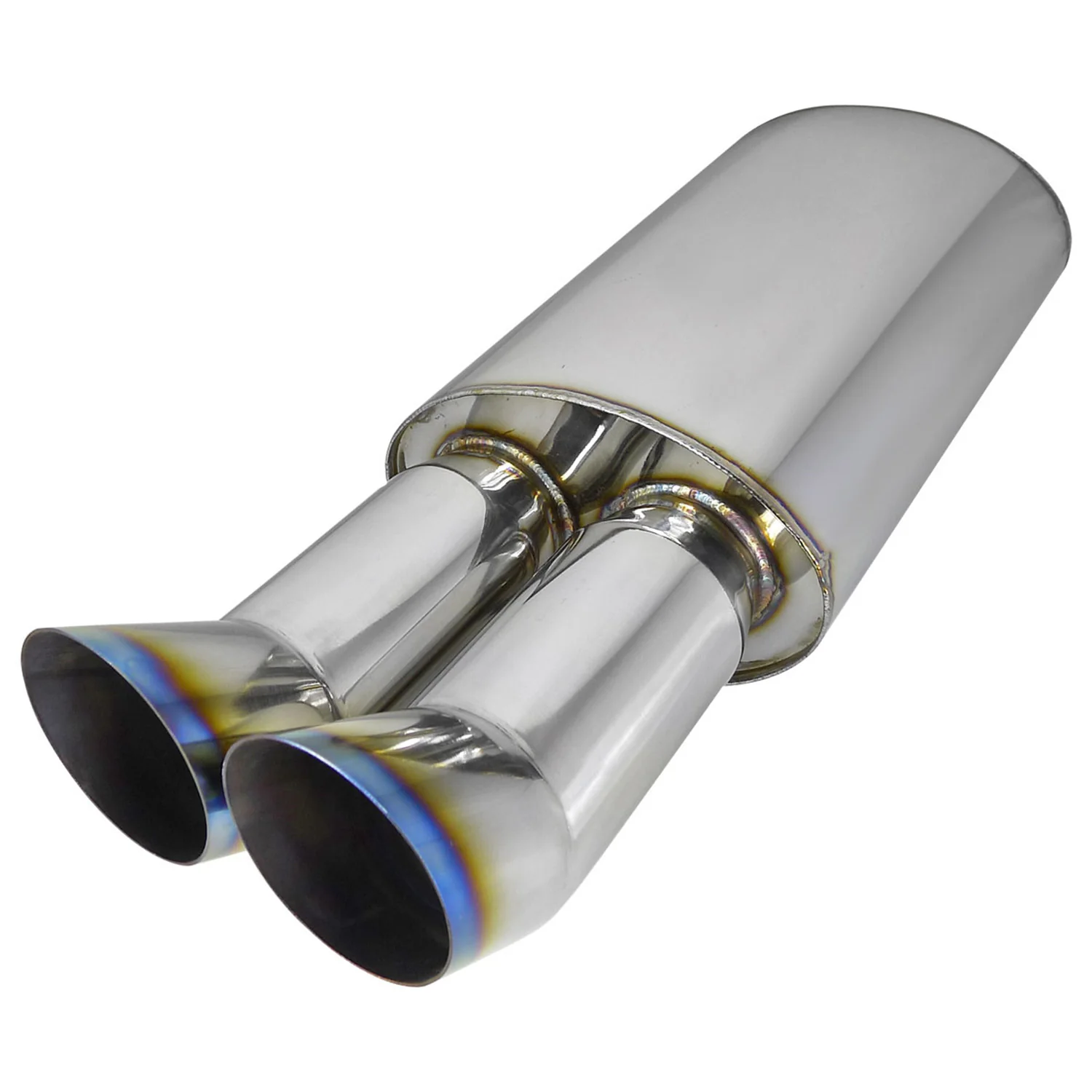 Universal DTM Style 2.5" Inlet/3" Outlet Steel Exhaust Muffler w/Dual Burnt Tips - Image 10