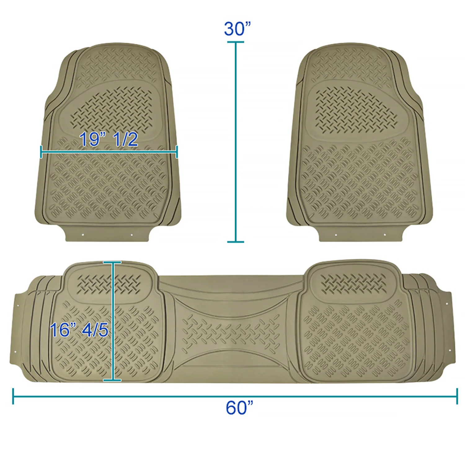 Universal fit Rubber Car Floor Mats Liner All Weather 3Pcs Beige - Image 2