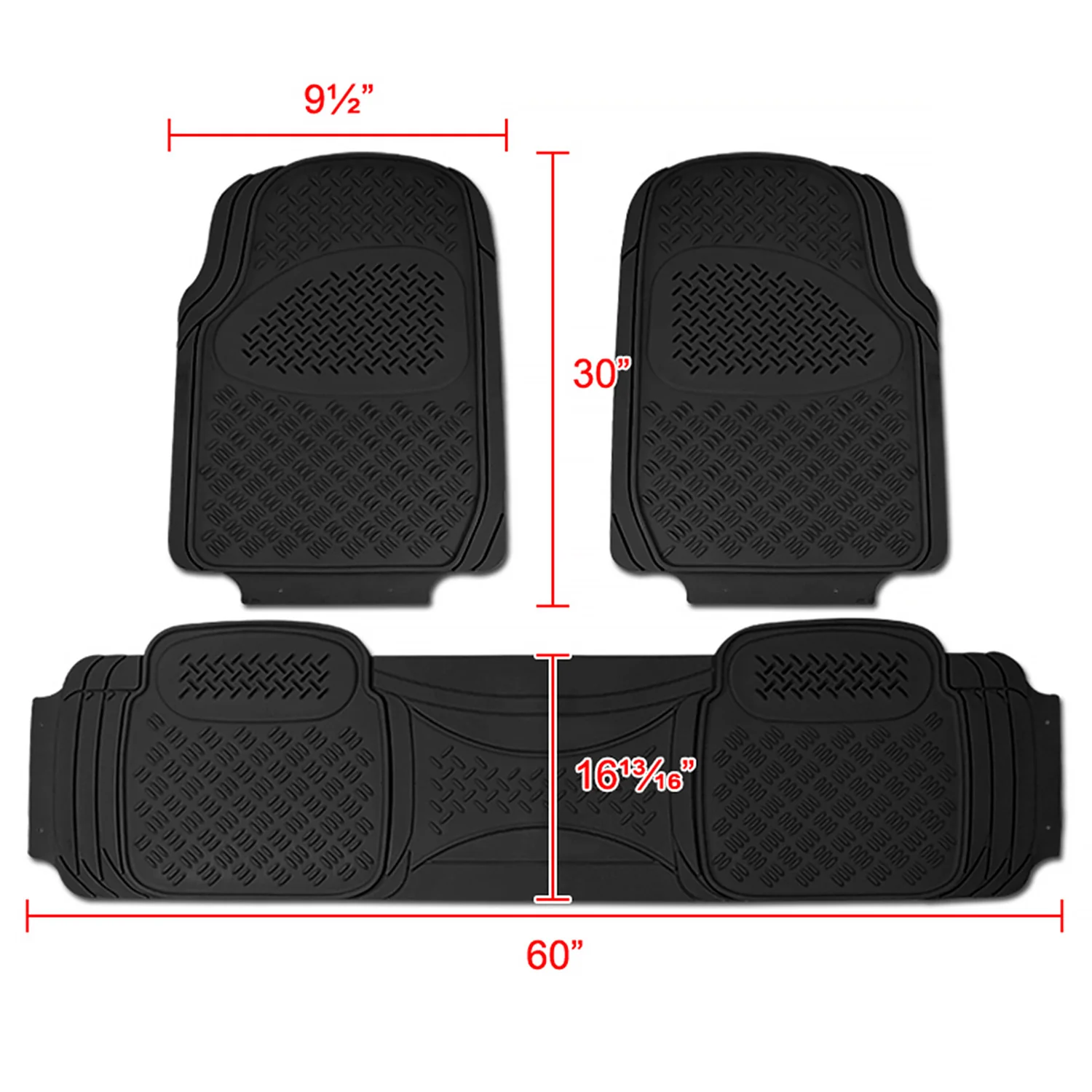 Universal fit Rubber Car Floor Mats Liner All Weather 3Pcs Black - Image 2