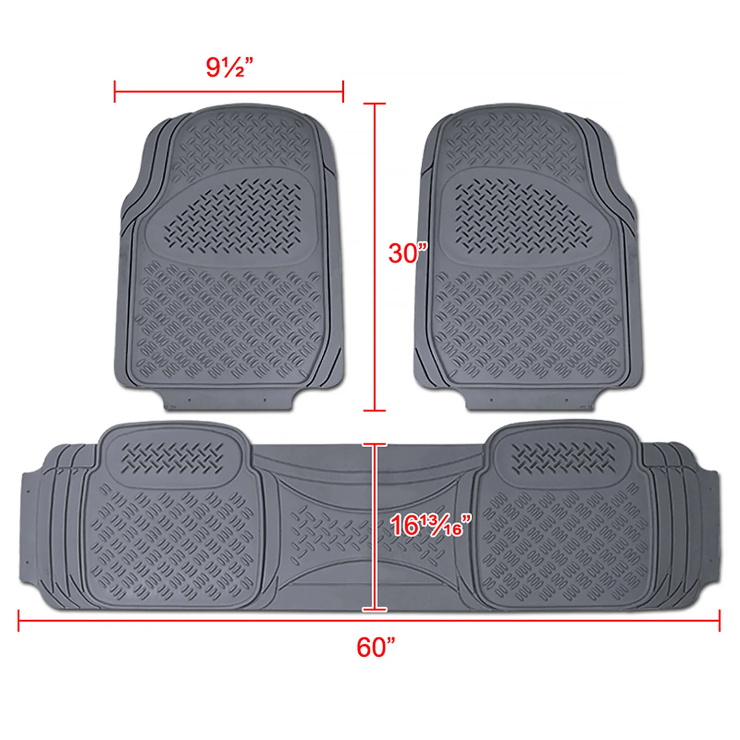 Universal fit Rubber Car Floor Mats Liner All Weather 3Pcs Gray - Image 2