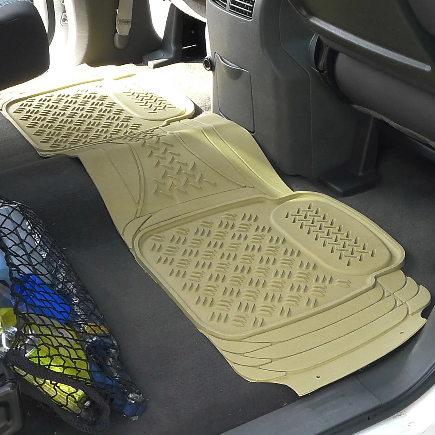 Universal fit Rubber Car Floor Mats Trunk Cargo Liner All Weather 4Pcs Beige - Image 9