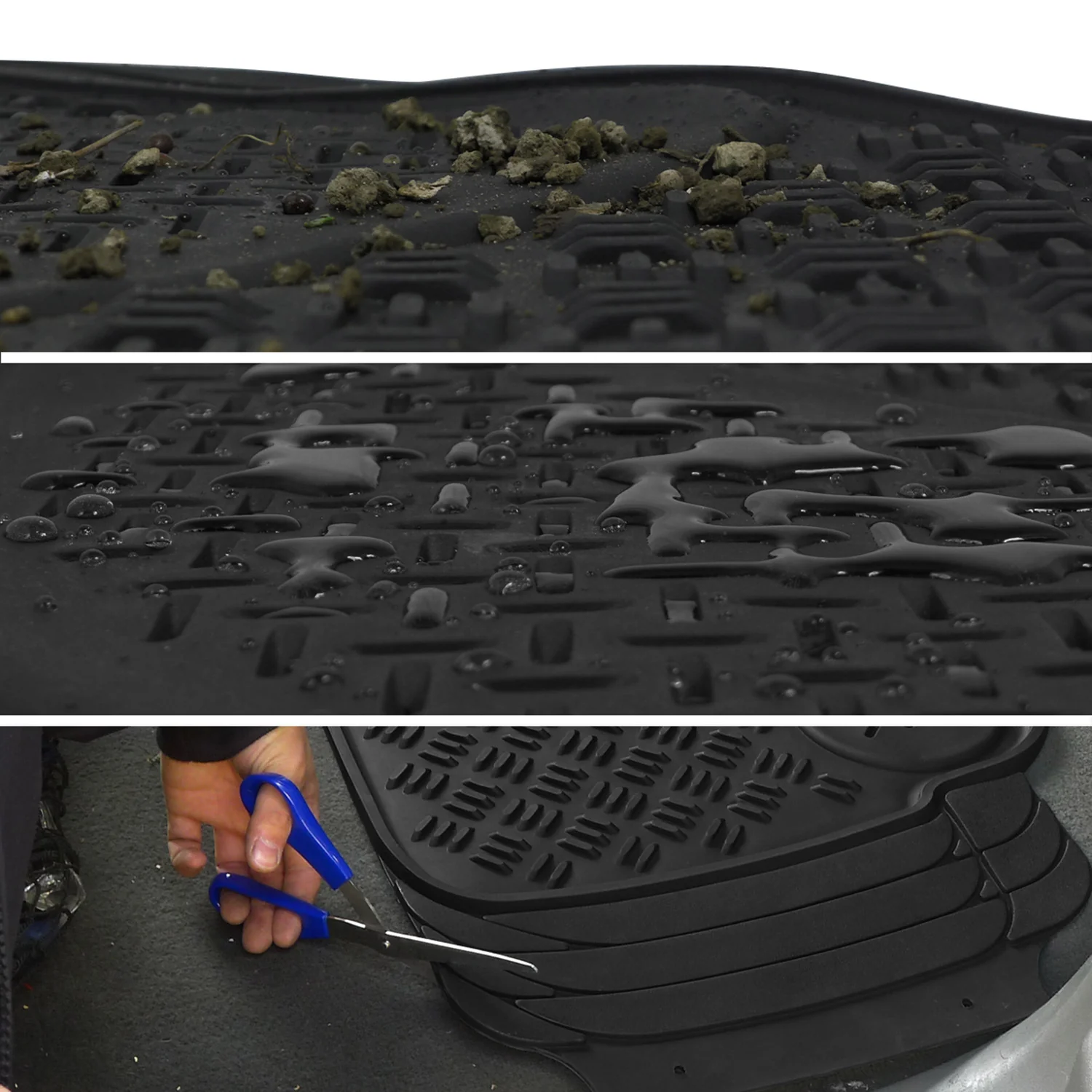 Universal fit Rubber Car Floor Mats Trunk Cargo Liner All Weather 5Pcs Black - Image 7