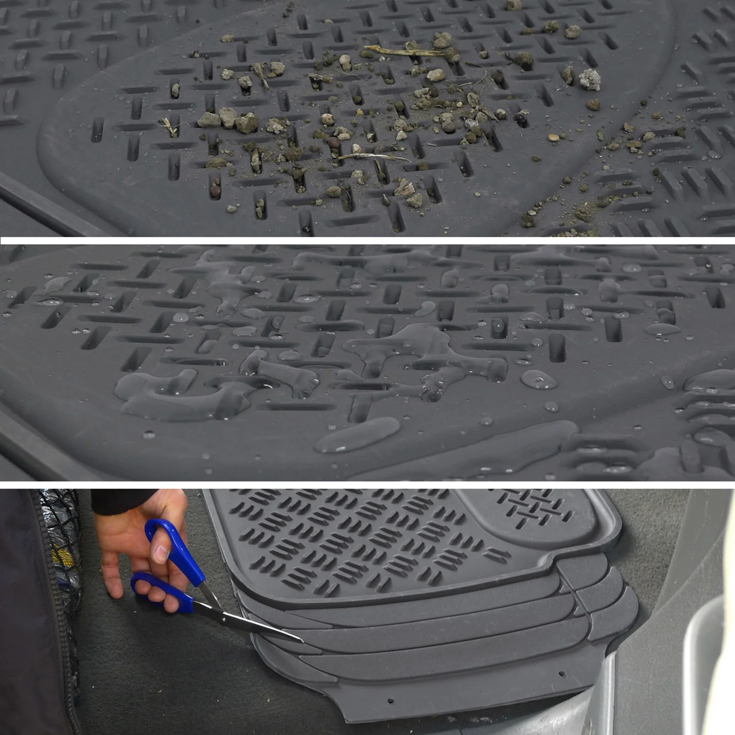 Universal fit Rubber Car Floor Mats Trunk Cargo Liner All Weather 5Pcs Gray - Image 7