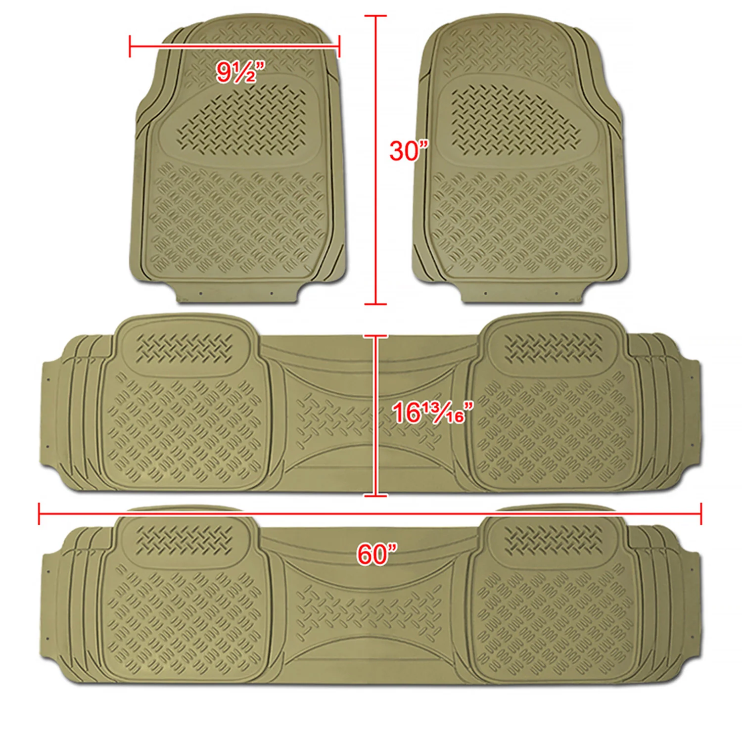 Universal fit Rubber NonSlip Car Floor Mats Liner All Weather 4Pcs Beige - Image 2