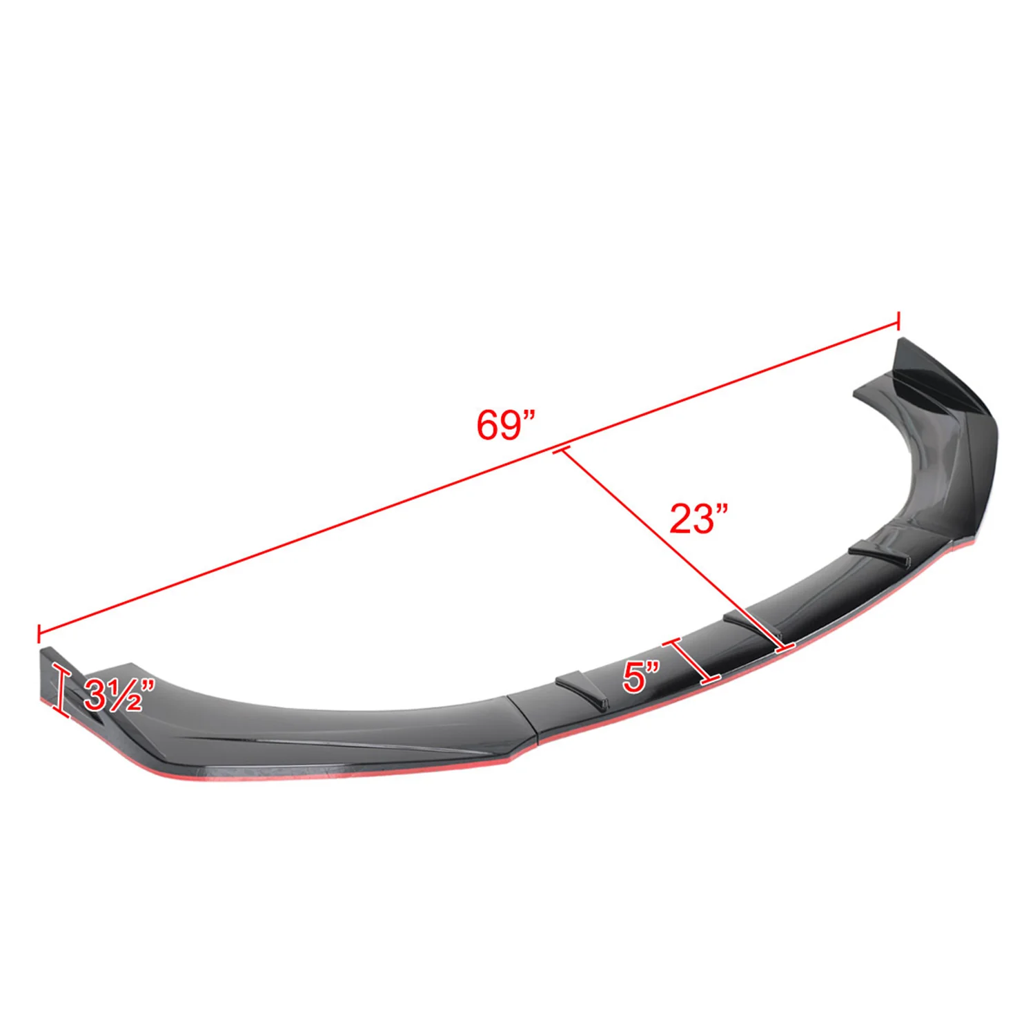 Universal Glossy Black/Red Trim Polypropylene 3Pcs Bumper Lip Spoiler Set - Image 2