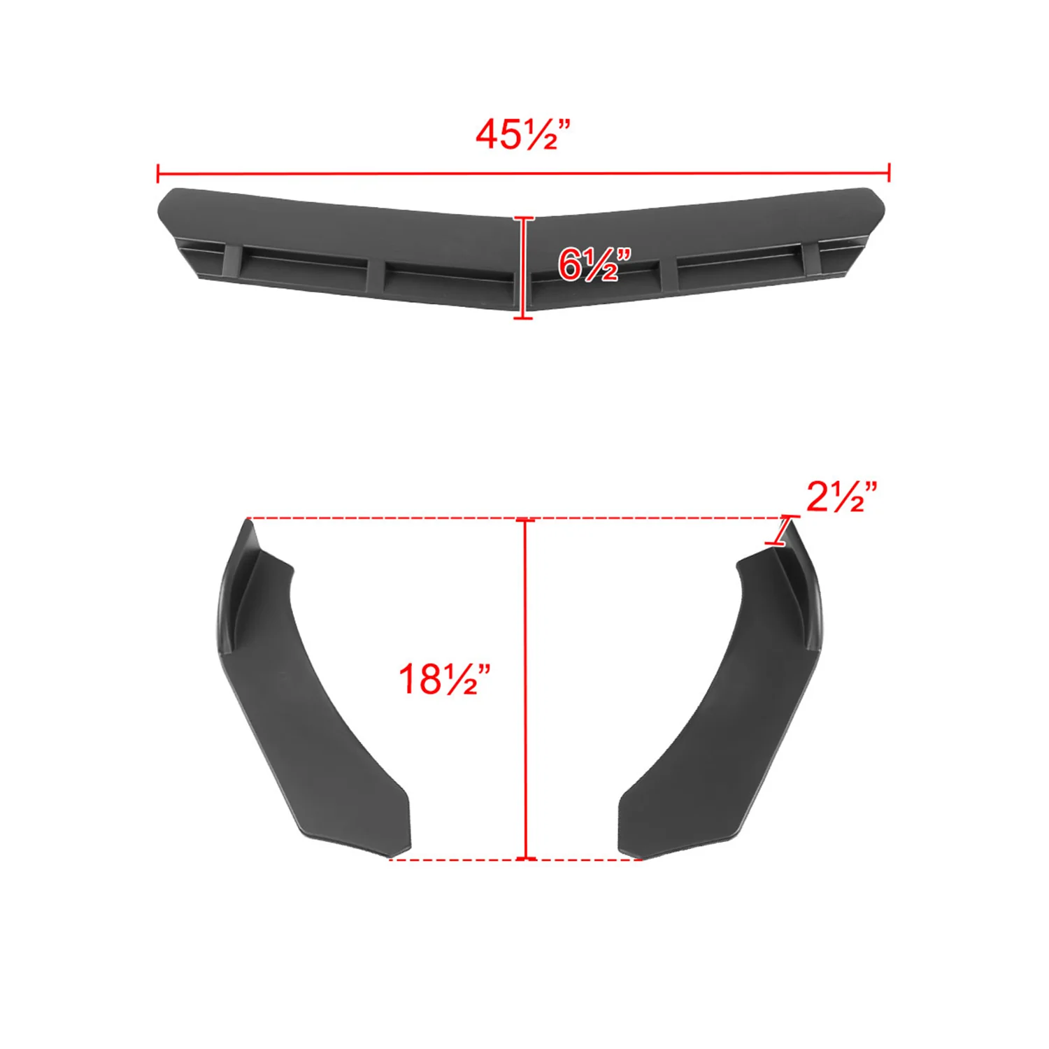 Universal Matte Black Polypropylene 3Pcs Front Bumper Lip Splitter Spoiler Set - Image 2