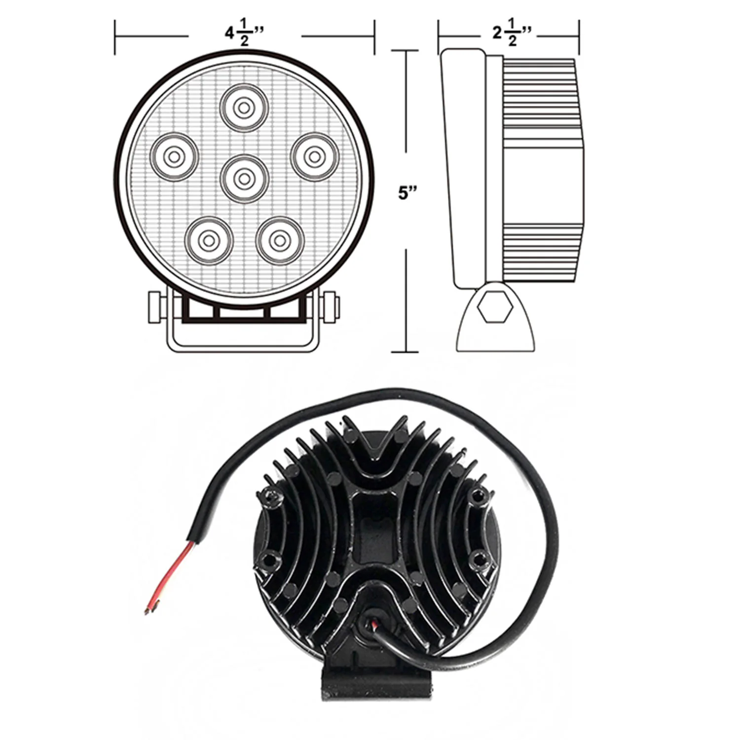 Universal Off Road 6000K Flood Beam 18W 6-LED Round Fog Light 4Pcs Black Alu - Image 2