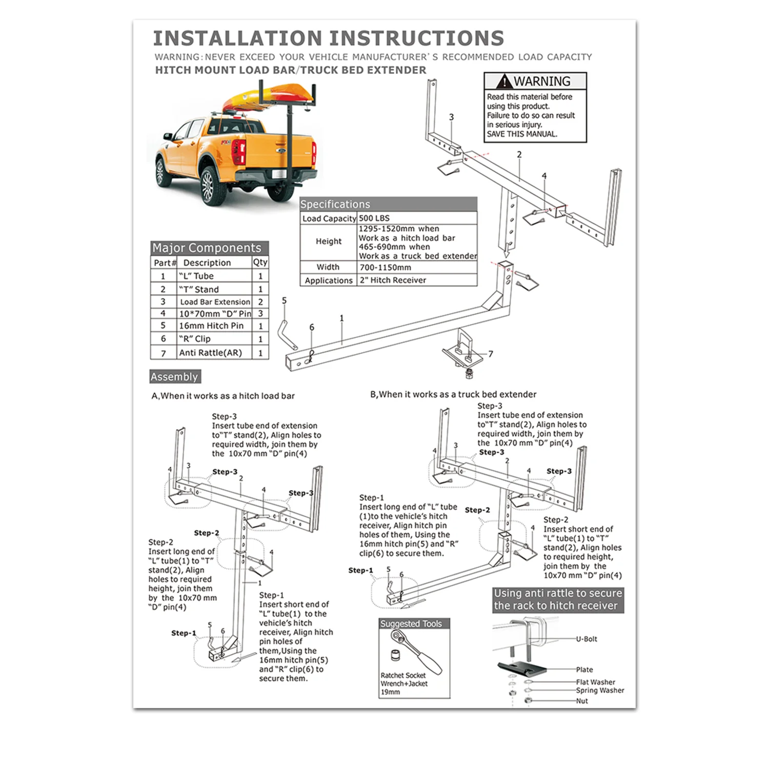 Universal Pickup Steel Truck Bed Extension Rack - Image 9