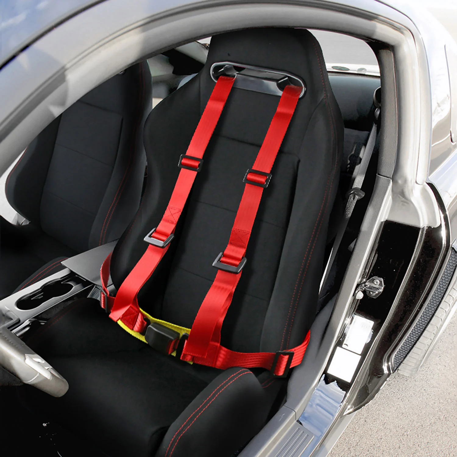 Universal Red 4 Point Racing Seat Belt Buckle Safety Harness - Image 9