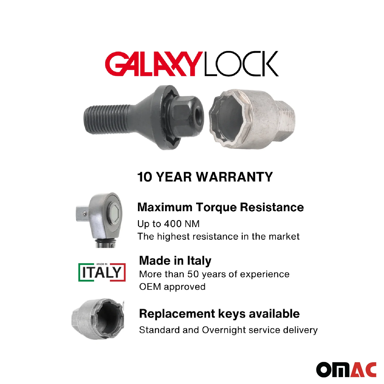 Wheel Lock Kit for Alfa Romeo Mito 2012-2019 M12X1.25 Chromed Black 4Locks&1Key - Image 3