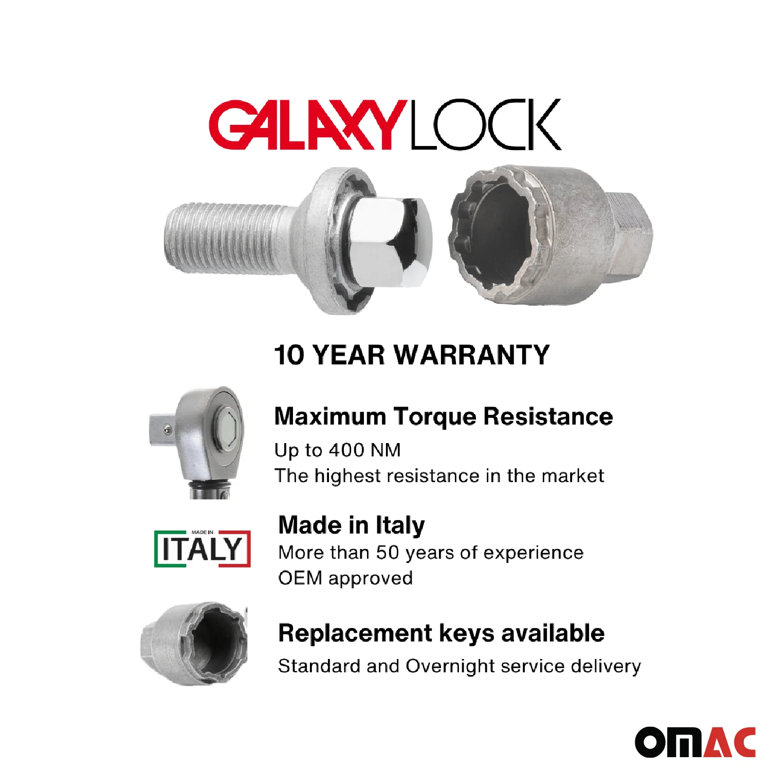 Wheel Lock Kit for Mercedes C-Class M14X1.5 Bolt Chromed 4Locks & 1Key - Image 3