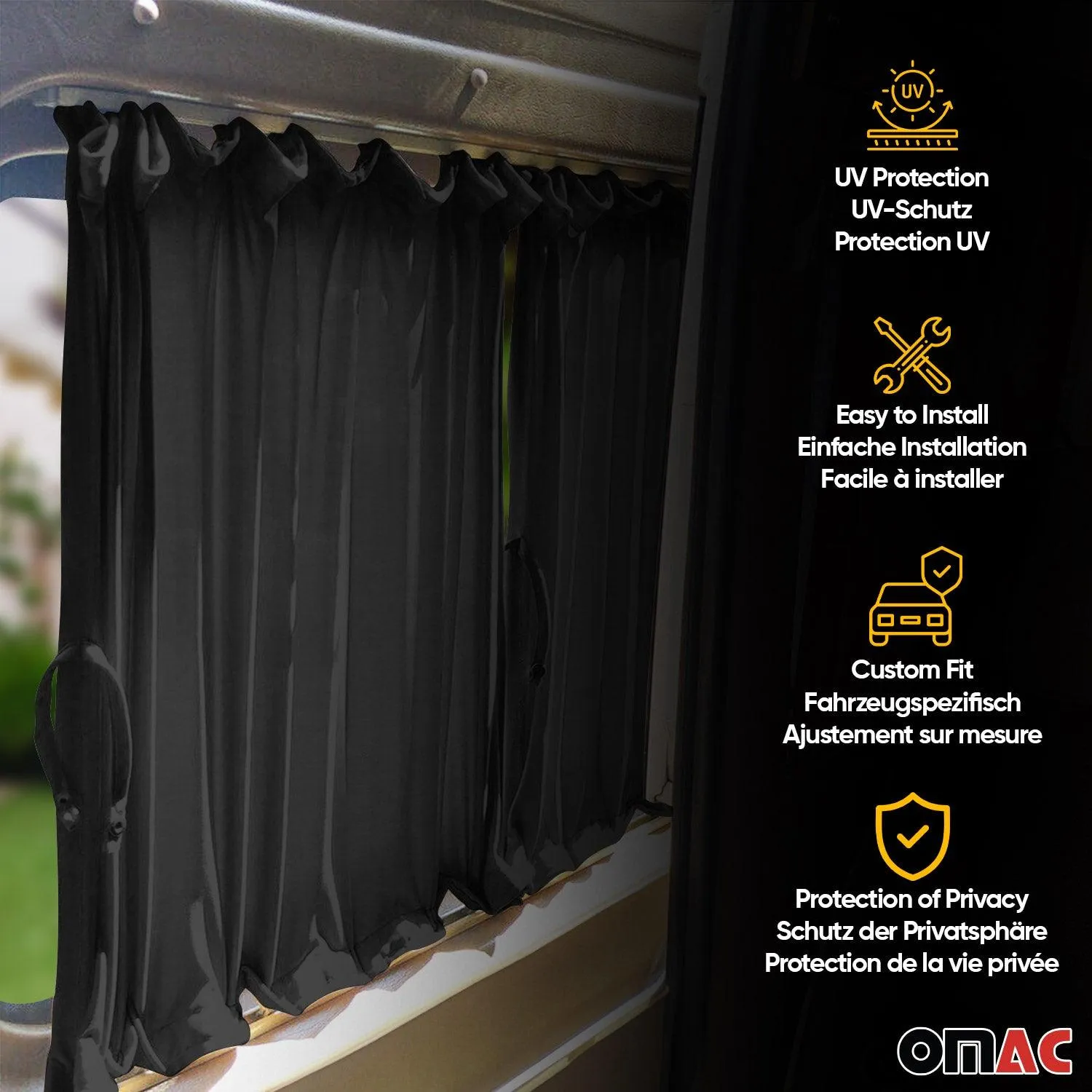 2016-2024 Mercedes Metris Side Window Curtain Sunshade UV Block Black - Image 3
